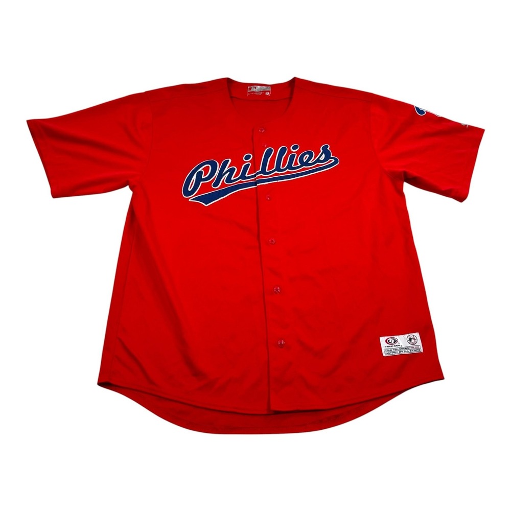 Philadelphia Phillies Jersey Mens XL Red MLB Baseball True Fan Button Front
